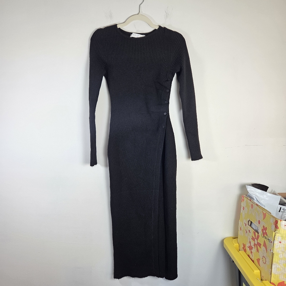 ASTR High Slit Black Long Sleeve Sweater Dress Soft - Picture 4 of 12
